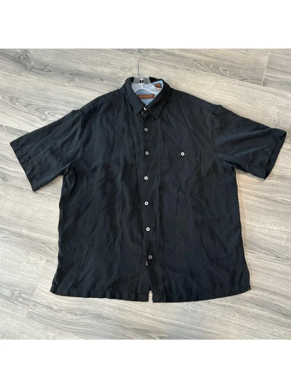 Tori Richard Shirt Mens XL Black Silk Seaplane Embroidered Hawaiian Aloha Camp
